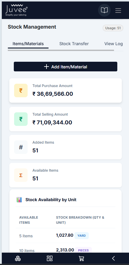 Juvee tailor app &mdash; fabric and accessory stock management