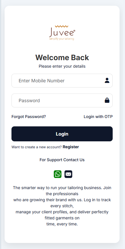Juvee tailor app &mdash; secure login for tailors and boutiques