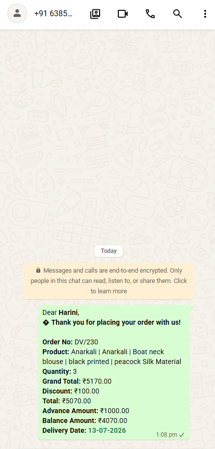 Juvee tailor app &mdash; send GST invoice to customer on WhatsApp